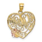 10k Two-tone w/White Rhodium #1 MOM Heart Charm - Image 4