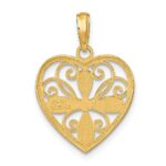 10K W/ Rhodium Beaded Filigree Fashion Heart Charm - Image 4