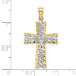 10K W/ Rhodium and D/C Flower Design Cross Charm - Image 3