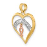 10k Two-tone with White Rhodium BELIEVE in Heart w/ Breast Cancer Ribbon - Image 5