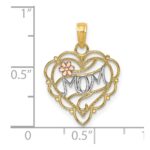 10K Two-Tone w/Rhodium MOM Heart W/ Flower Charm - Image 3
