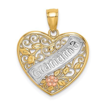 10K Two-tone w/White Rhodium GRANDMA Heart Charm