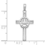 10K White Gold Polished Claddagh Cross Pendant - Image 3