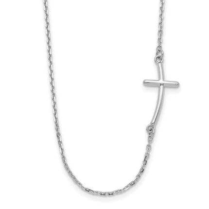 10k White Gold Small Sideways Curved Cross Necklace