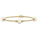 10k Polished 8-9mm Semi-Round White Freshwater Cultured Pearl 3-Station 7.5 inch Bracelet - Image 3