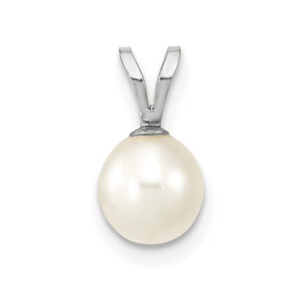10k White Gold 6-7mm White Round Freshwater Cultured Pearl Pendant