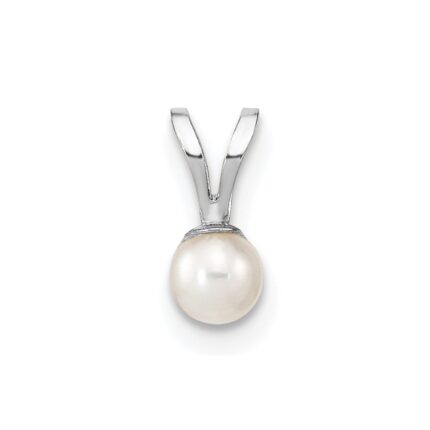 10k White Gold 3-4mm White Round Freshwater Cultured Pearl Pendant
