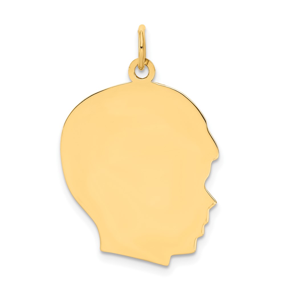 10XM116.jpg 10K Plain Large .013 Gauge Facing Right Engravable Boy Head Charm - Image 1