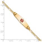 10k Medical Soft Diamond Shape Red Enamel Figaro ID Bracelet - Image 2