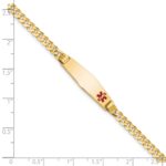 10k Medical Soft Diamond Shape Red Enamel Curb Link ID Bracelet - Image 2