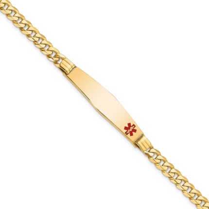 10k Medical Soft Diamond Shape Red Enamel Curb Link ID Bracelet