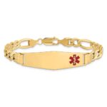 10k Semi-Solid Medical Soft Diamond Shape Red Enamel Figaro ID Bracelet - Image 4