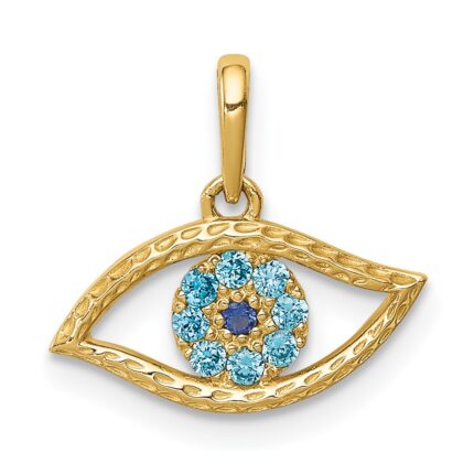 10K Blue CZ Eye Pendant