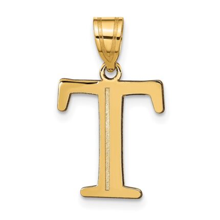 10K Polished Etched Letter T Initial Pendant