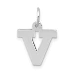 10k White Gold Small Block Initial V Charm