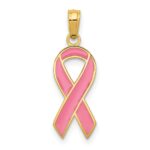 10k Pink Enameled Awareness Ribbon Pendant