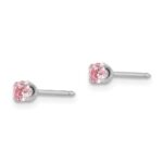 Inverness 14k White Gold 3mm Pink CZ Stud Short Post Piercing Earrings - Image 2