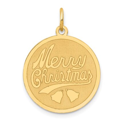 14k MERRY CHRISTMAS 19mm Engravable Disc Charm
