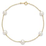 14k 7-8mm White Near Round Freshwater Cultured Pearl 5-station Anklet - Image 3
