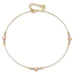 14k Tri-Color Puffed Hearts and Beads Plus Extender - Total Anklet - Image 5