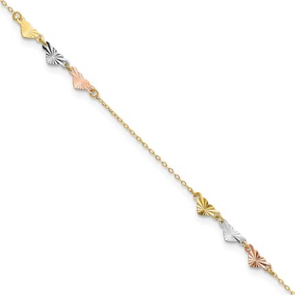 14K Tri-Color Diamond-cut Hearts Plus Extender - Total Anklet