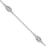 14k White Gold Diamond-cut Rice Puff Beads 4-Station Plus Extender - Total Anklet