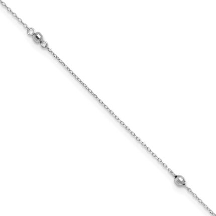 14K White Gold Mirror Beads 3-Station Plus Extender - Total Anklet