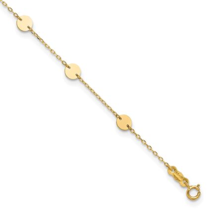 14K Polished Disc 9-Station Plus Extender - Total Anklet