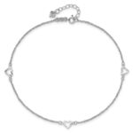 14k White Gold Diamond-cut Hearts 3-Station Plus Extender - Total Anklet - Image 5