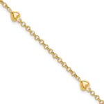 14k Polished Puffed Heart 3-Station Anklet