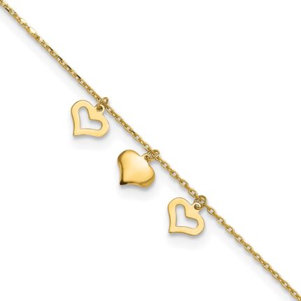 14k Three Heart Dangles Plus Extender - Total Anklet