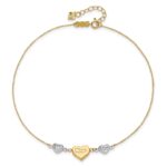 14K Two-tone Diamond-cut and MOM Puffed Heart Plus Extender - Total Anklet - Image 4