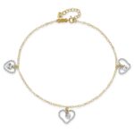 14K Two-tone Twisted Diamond-cut 3 Heart Dangles Plus Extender - Total Anklet - Image 5