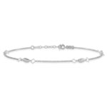 14K White Gold Diamond-cut Rice Puff Beads 4-Station Plus Extender - Total Anklet - Image 3