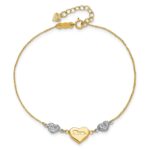 14K Two-tone Puffed MOM Heart and Diamond-cut Beads Bracelet Plus Heart Dangle Extender - Image 4