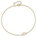 14k Two-tone Textured and Polished Open Heart Plus Extender - Total Anklet - Image 4
