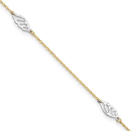 14K Two-Tone Diamond-cut Leaf 4-Station Plus Extender - Total Anklet