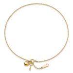 14k Cable Chain with Puffed Heart and Key Dangle Plus Extender - Total Anklet - Image 5