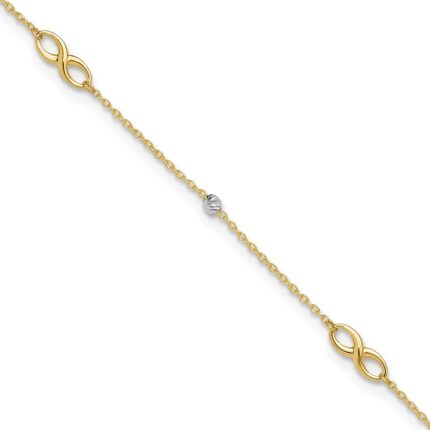 14K Two-Tone Diamond-cut Beads and Infinity Plus Extender - Total Anklet