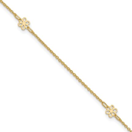 14K Flowers 3-Station with Flower Dangle Plus Extender - Total Anklet