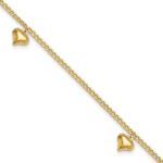 14K Polished Curb Chain with 3 Puffed Heart Dangles Plus Extender - Total Anklet