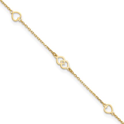 14K Polished Heart Links and Chain Plus Extender - Total Anklet