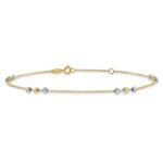 14K Two-tone Diamond-cut Beaded 4-Station Plus Extender - Total Anklet - Image 3