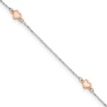 14K Two-tone White and Rose Satin Hearts 4-Station Plus Extender - Total Anklet