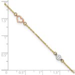 14k Tri-color Polished Hearts and Circles Plus Extender - Total Anklet - Image 6
