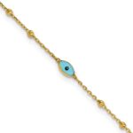 14k Diamond-cut Bead Stations Blue Glass Evil Eye Plus Extender - Total Anklet