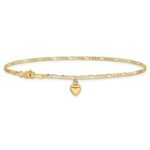 14k Figaro Link Chain with Dangling Puffed Heart Anklet - Image 3