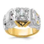 IBGoodman 14k Two-tone Men's Polished and Textured with Multi-color Enamel and Diamond Double Eagle Masonic Shriner's Ring