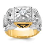 IBGoodman 14k Two-tone Men's Polished and Textured with Black Enamel and Diamond 32nd Degree Scottish Rite Masonic Ring