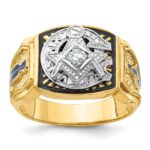 IBGoodman 14k Two-tone Men's Polished and Textured with Blue and Black Enamel Diamond Blue Lodge Master Masonic Ring